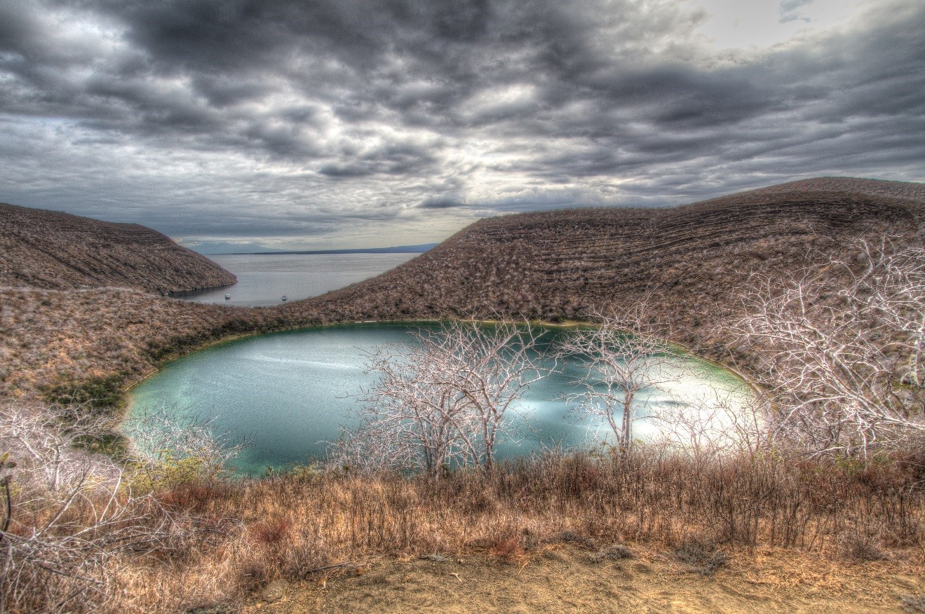 a photo of darwin's bay in the galapagos islands