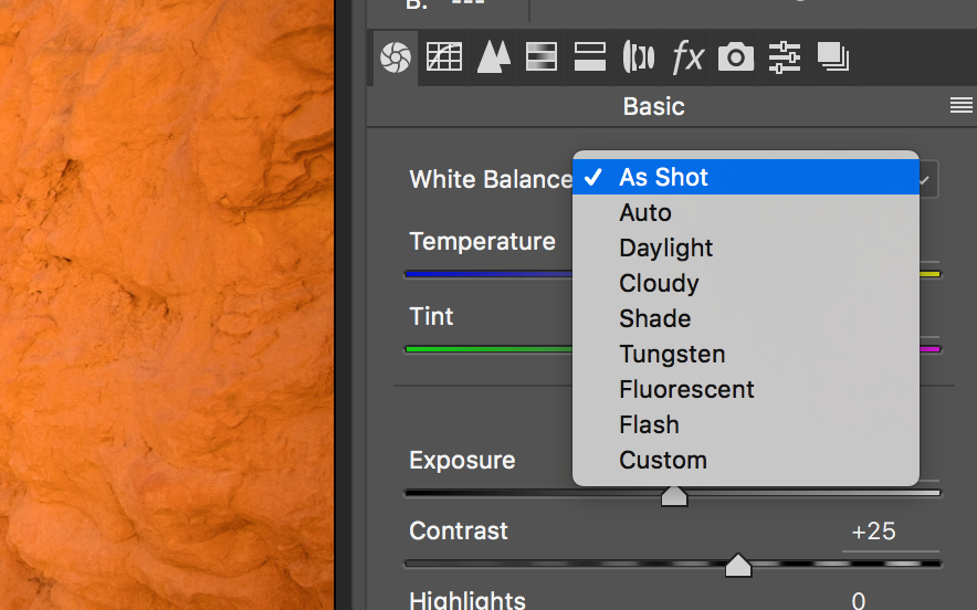 the white balance settings of photoshop when changing photos in post processing
