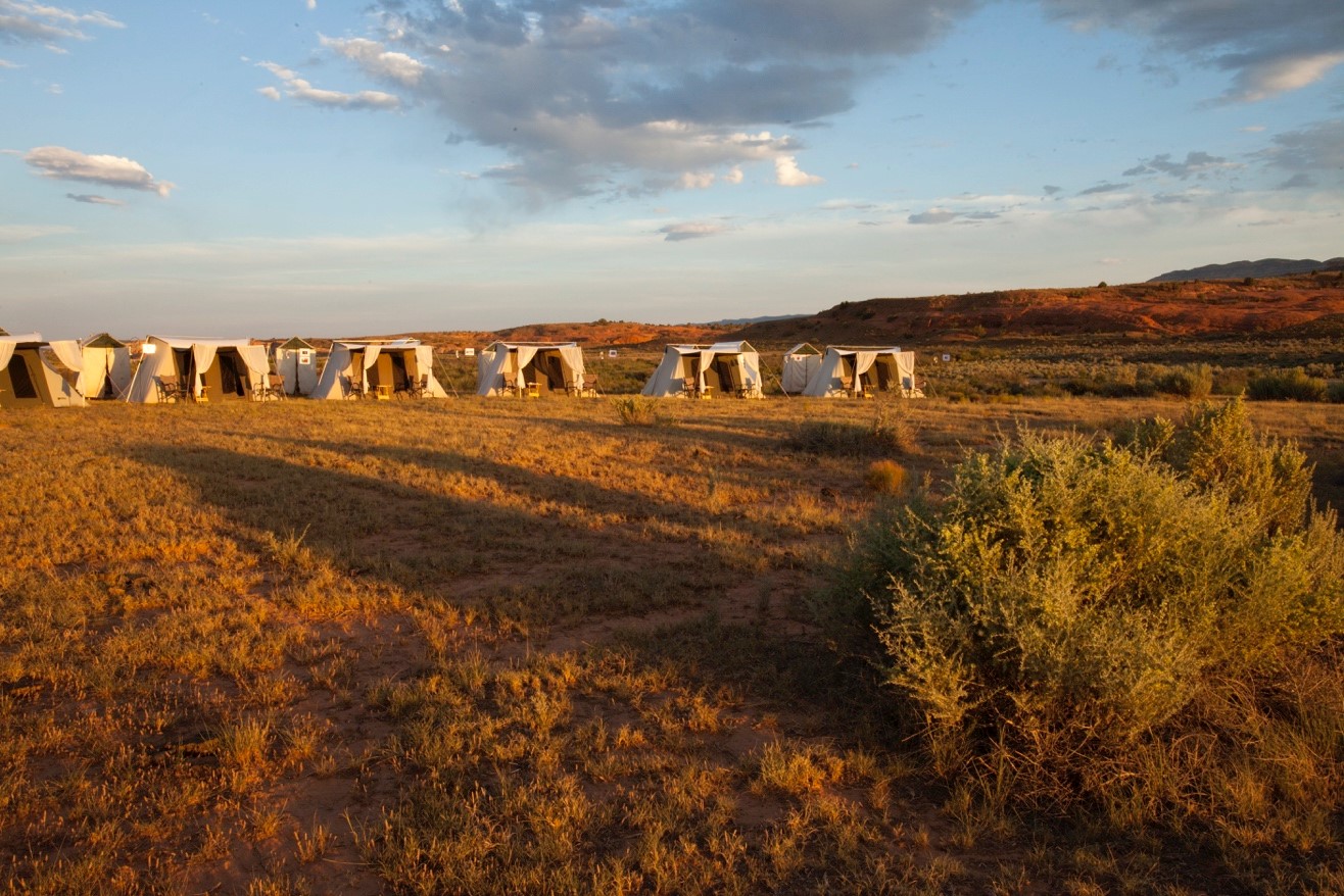 a series of tents set up at camp in Escalante National Monument