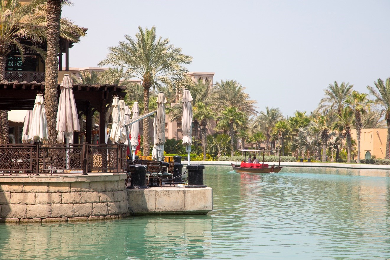 the water ways of a luxury resort in dubai on the beach