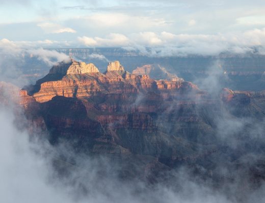 misty view of the north rim of the grand canyon from the north rim lodge viewpoint