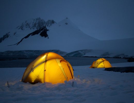 a photo of two tents while camping in antarctica