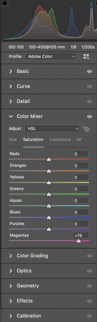 color mixer in adobe camera raw