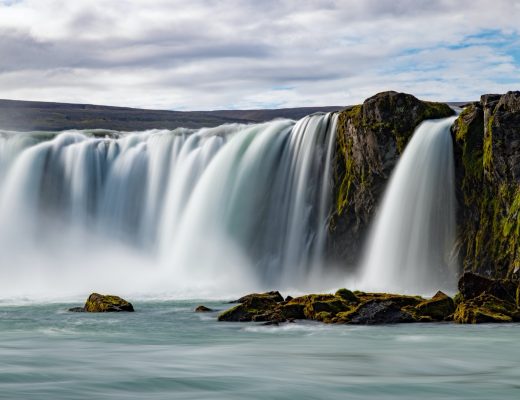 Godafoss waterfall is silky and mysterious