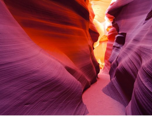 vibrant colors and light in a slot canyon