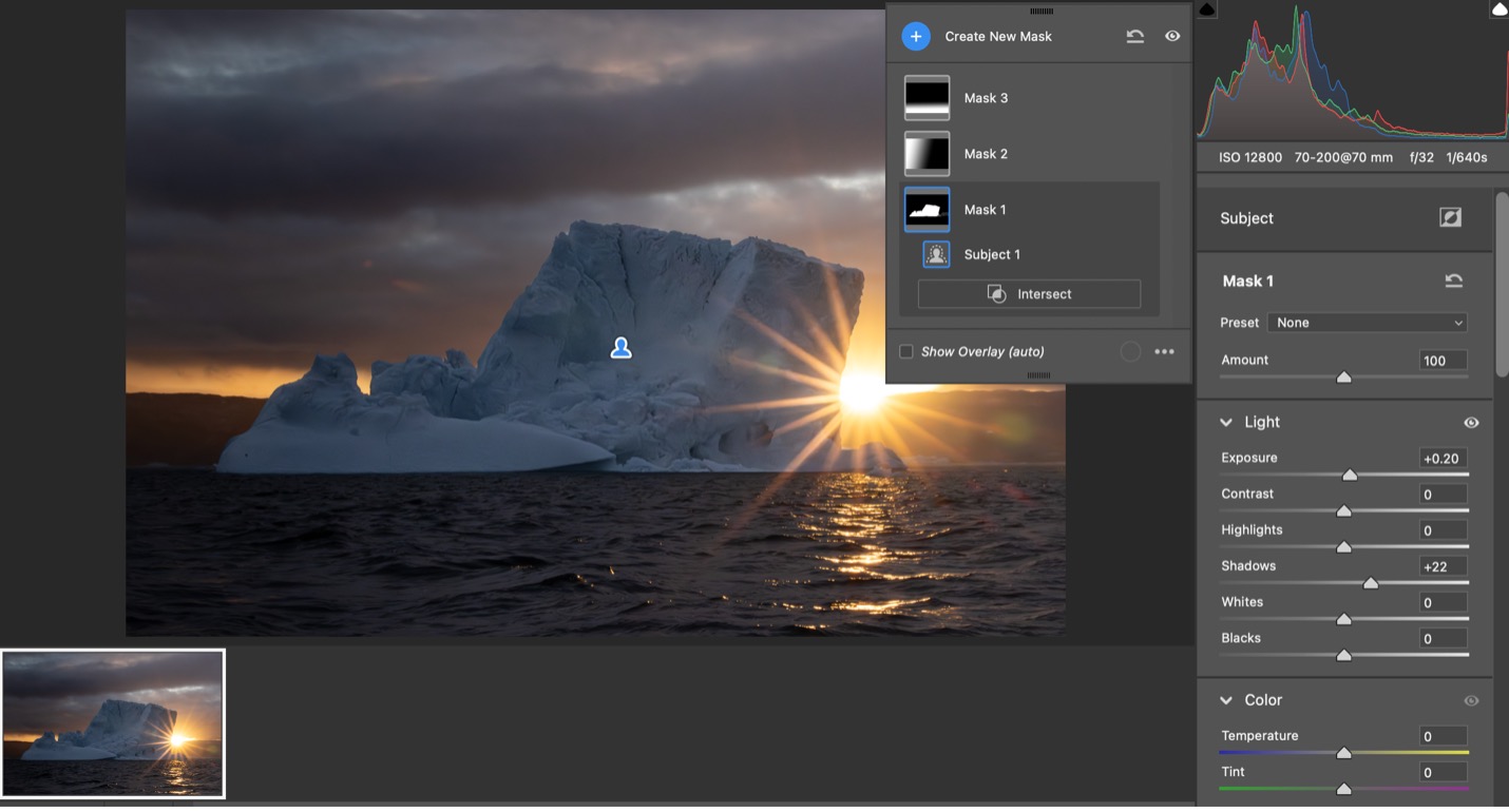 an editing frame with iceberg highlighted